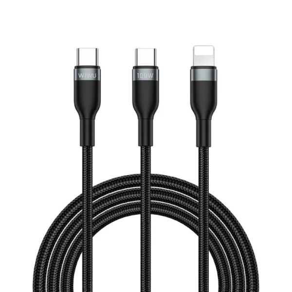 Кабель WIWU Concise USB-C to USB-C + Lightning 1.2m 100W Black