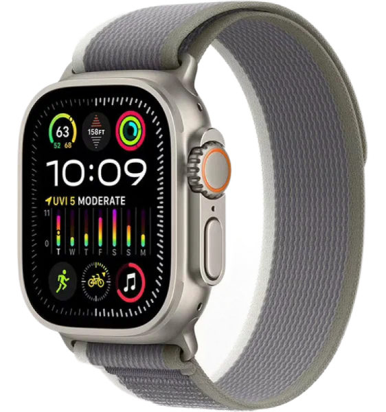 Apple Watch Series Ultra 2 49mm Natural Titanium Case with Green/Gray Trail Loop S/M